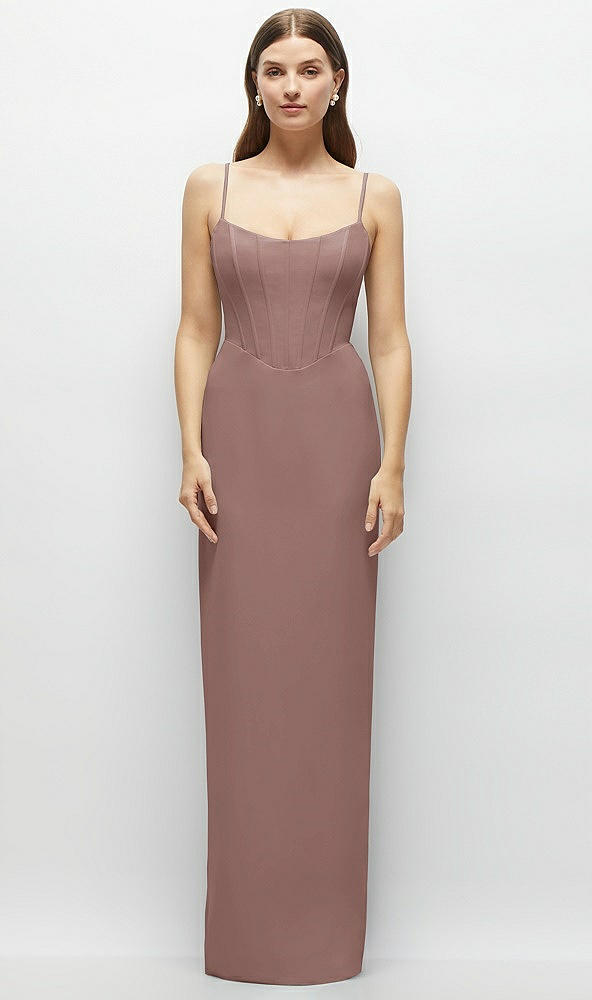 Front View - Sienna Corset-Style Crepe Column Maxi Dress with Adjustable Straps