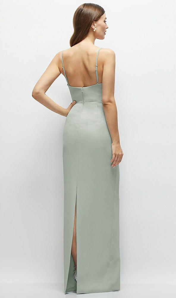 Back View - Willow Green Corset-Style Crepe Column Maxi Dress with Adjustable Straps