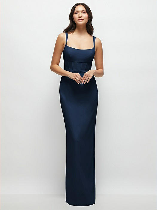 Corset Midriff Crepe Column Maxi Dress