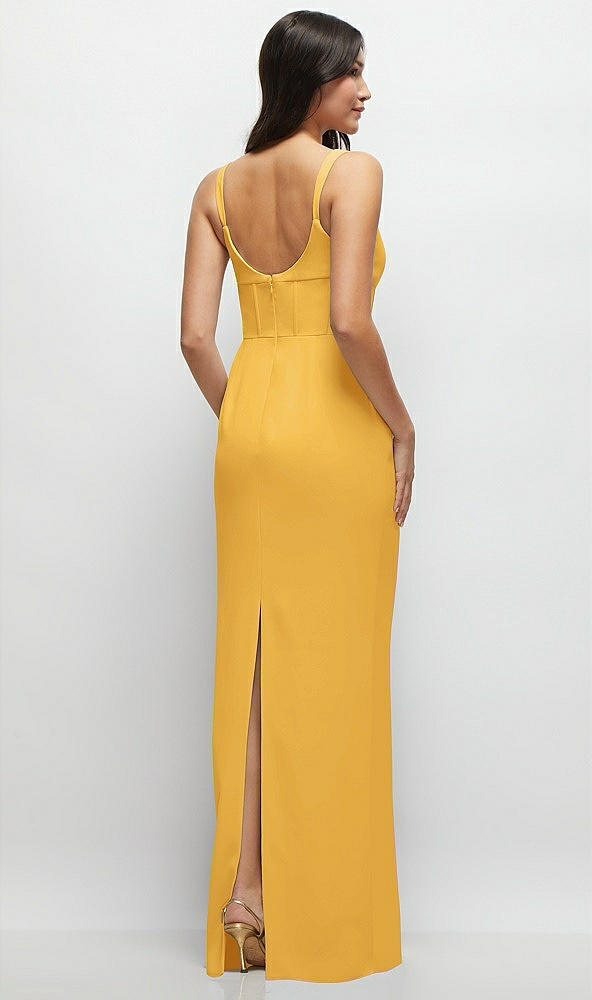 Back View - NYC Yellow Corset Midriff Crepe Column Maxi Dress