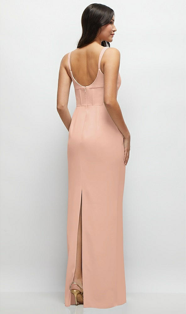 Back View - Pale Peach Corset Midriff Crepe Column Maxi Dress