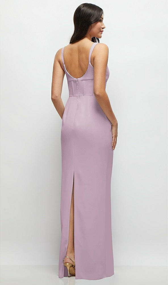 Back View - Suede Rose Corset Midriff Crepe Column Maxi Dress