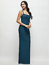 Side View Thumbnail - Atlantic Blue Corset Midriff Crepe Column Maxi Dress