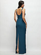 Rear View Thumbnail - Atlantic Blue Corset Midriff Crepe Column Maxi Dress