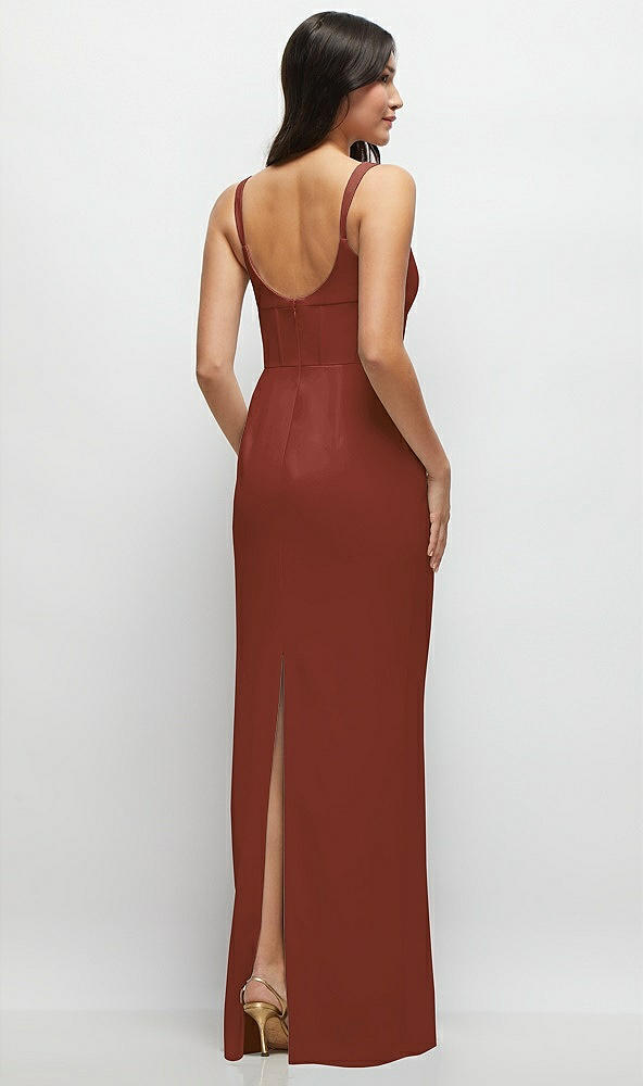 Back View - Auburn Moon Corset Midriff Crepe Column Maxi Dress