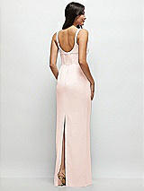 Rear View Thumbnail - Blush Corset Midriff Crepe Column Maxi Dress