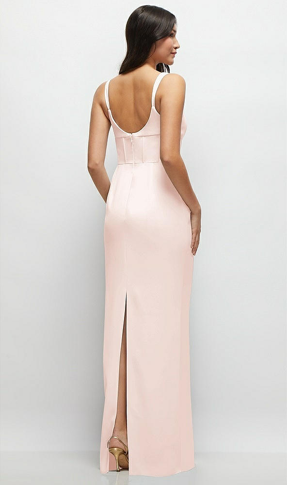 Back View - Blush Corset Midriff Crepe Column Maxi Dress