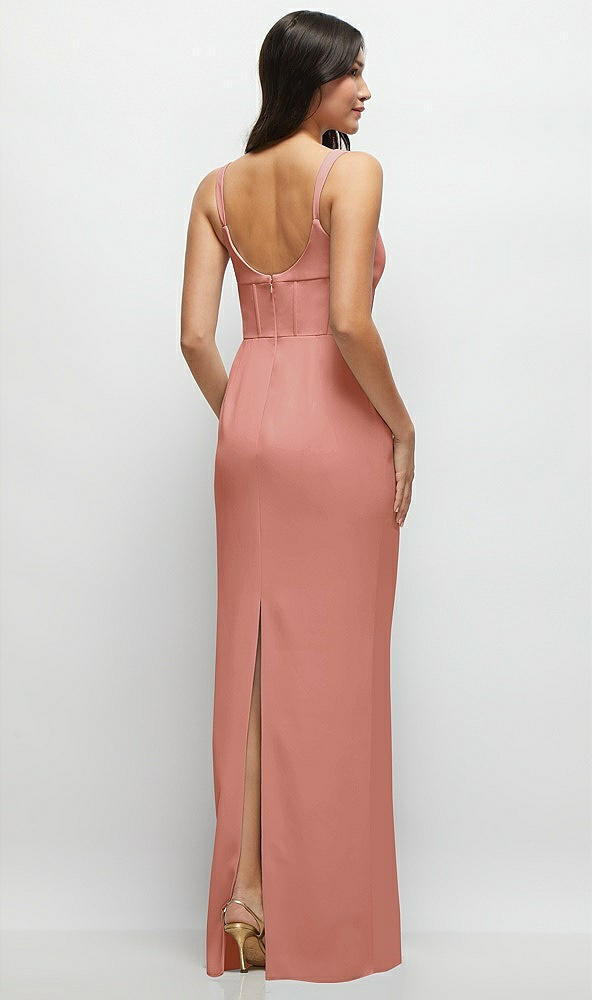 Back View - Desert Rose Corset Midriff Crepe Column Maxi Dress