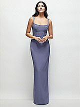 Front View Thumbnail - French Blue Corset Midriff Crepe Column Maxi Dress