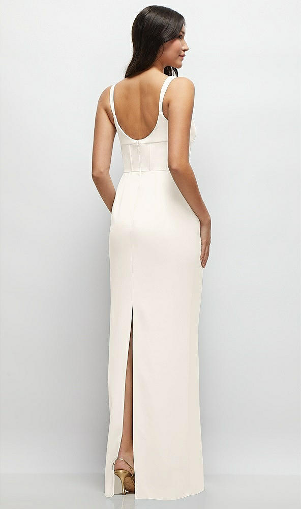 Back View - Ivory Corset Midriff Crepe Column Maxi Dress