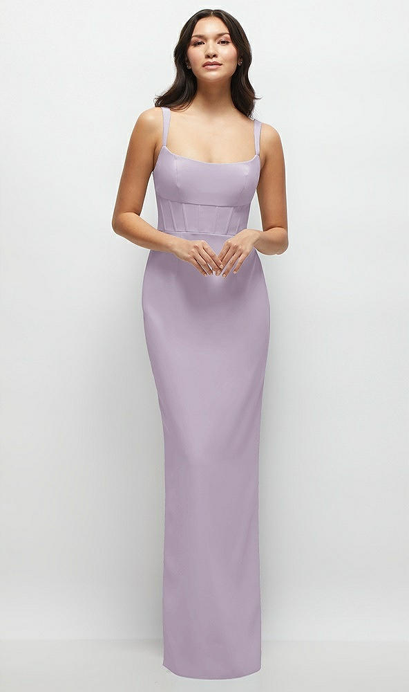 Front View - Lilac Haze Corset Midriff Crepe Column Maxi Dress