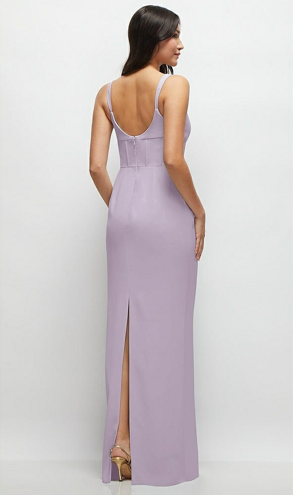 Back View - Lilac Haze Corset Midriff Crepe Column Maxi Dress