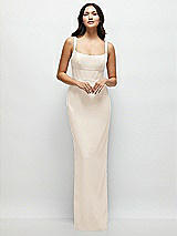 Front View Thumbnail - Oat Corset Midriff Crepe Column Maxi Dress