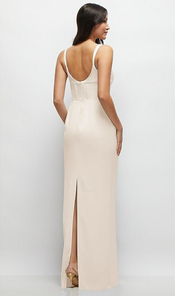 Back View - Oat Corset Midriff Crepe Column Maxi Dress