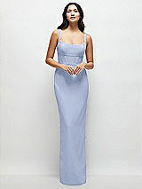 Front View Thumbnail - Sky Blue Corset Midriff Crepe Column Maxi Dress