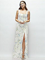 Front View Thumbnail - Bleu Garden Square Neck Chiffon Maxi Dress with Circle Skirt