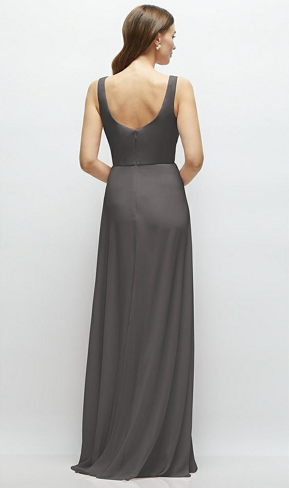 Back View - Caviar Gray Square Neck Chiffon Maxi Dress with Circle Skirt