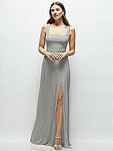 Front View Thumbnail - Chelsea Gray Square Neck Chiffon Maxi Dress with Circle Skirt