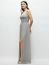 Side View Thumbnail - Chelsea Gray Square Neck Chiffon Maxi Dress with Circle Skirt