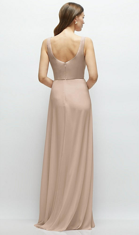 Back View - Topaz Square Neck Chiffon Maxi Dress with Circle Skirt