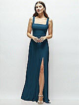 Front View Thumbnail - Atlantic Blue Square Neck Chiffon Maxi Dress with Circle Skirt