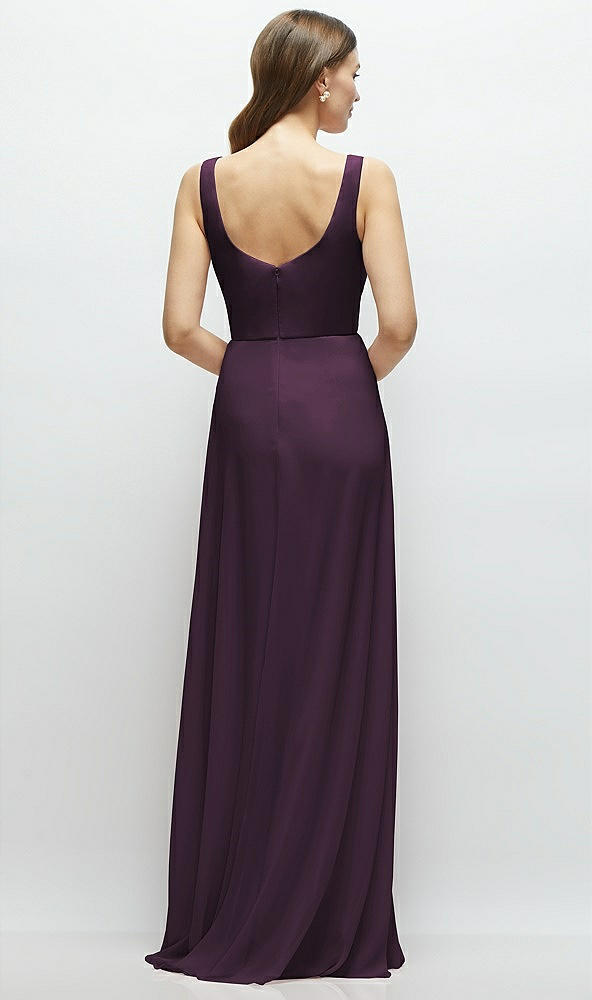 Back View - Aubergine Square Neck Chiffon Maxi Dress with Circle Skirt