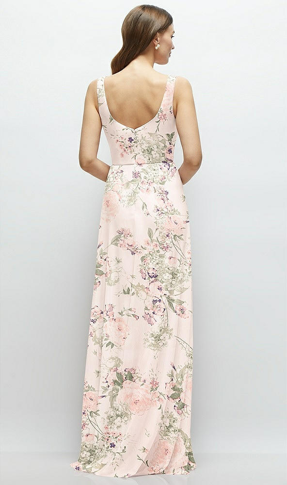 Back View - Blush Garden Square Neck Chiffon Maxi Dress with Circle Skirt