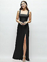 Front View Thumbnail - Black Square Neck Chiffon Maxi Dress with Circle Skirt