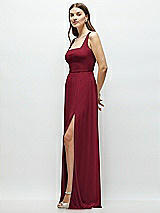 Side View Thumbnail - Burgundy Square Neck Chiffon Maxi Dress with Circle Skirt