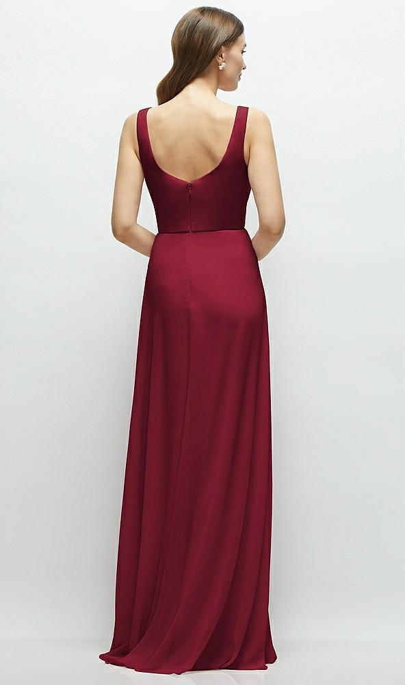 Back View - Burgundy Square Neck Chiffon Maxi Dress with Circle Skirt