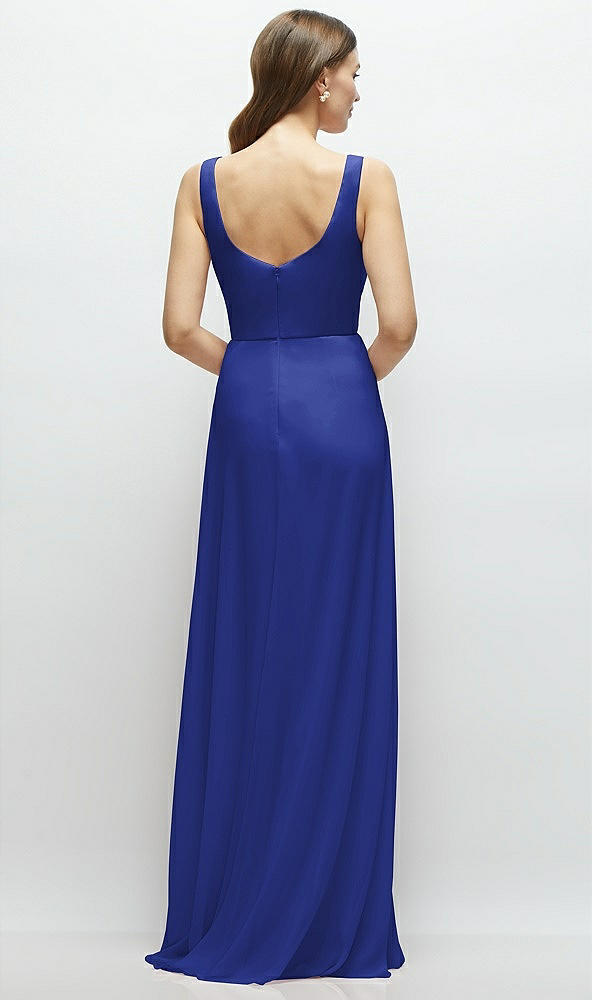 Back View - Cobalt Blue Square Neck Chiffon Maxi Dress with Circle Skirt