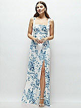 Front View Thumbnail - Cottage Rose Dusk Blue Square Neck Chiffon Maxi Dress with Circle Skirt