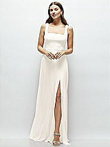 Front View Thumbnail - Ivory Square Neck Chiffon Maxi Dress with Circle Skirt