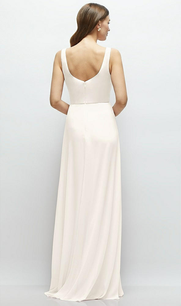 Back View - Ivory Square Neck Chiffon Maxi Dress with Circle Skirt