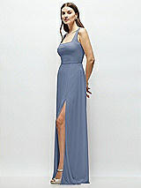 Side View Thumbnail - Larkspur Blue Square Neck Chiffon Maxi Dress with Circle Skirt