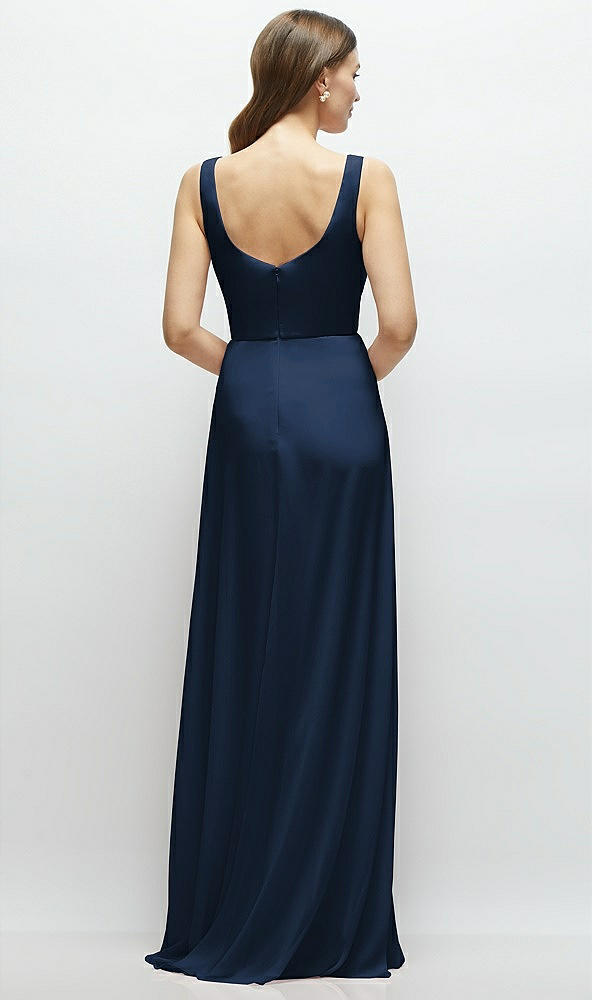 Back View - Midnight Navy Square Neck Chiffon Maxi Dress with Circle Skirt