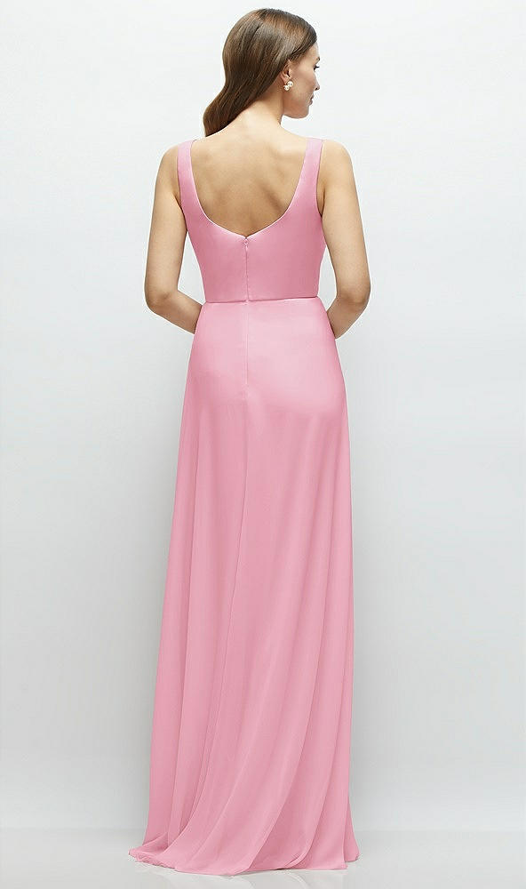 Back View - Peony Pink Square Neck Chiffon Maxi Dress with Circle Skirt