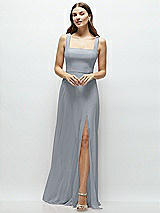 Front View Thumbnail - Platinum Square Neck Chiffon Maxi Dress with Circle Skirt