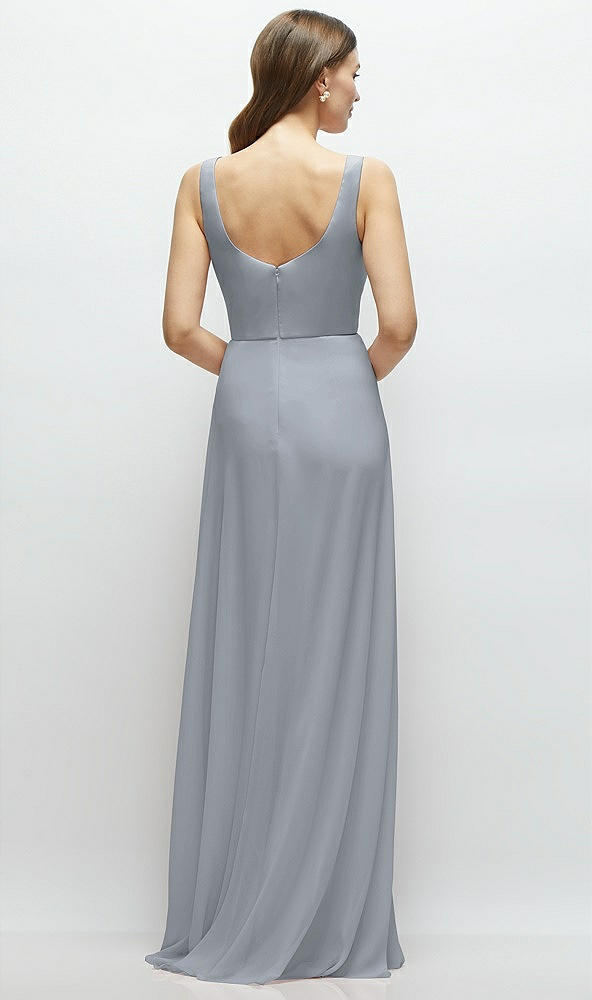 Back View - Platinum Square Neck Chiffon Maxi Dress with Circle Skirt