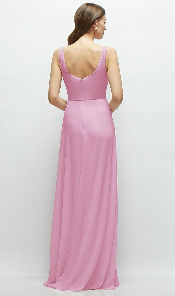 Back View - Powder Pink Square Neck Chiffon Maxi Dress with Circle Skirt