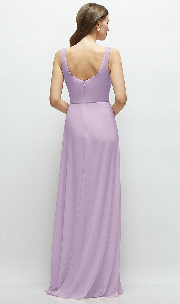 Back View - Pale Purple Square Neck Chiffon Maxi Dress with Circle Skirt