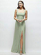 Front View Thumbnail - Sage Square Neck Chiffon Maxi Dress with Circle Skirt