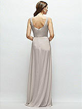 Rear View Thumbnail - Taupe Square Neck Chiffon Maxi Dress with Circle Skirt