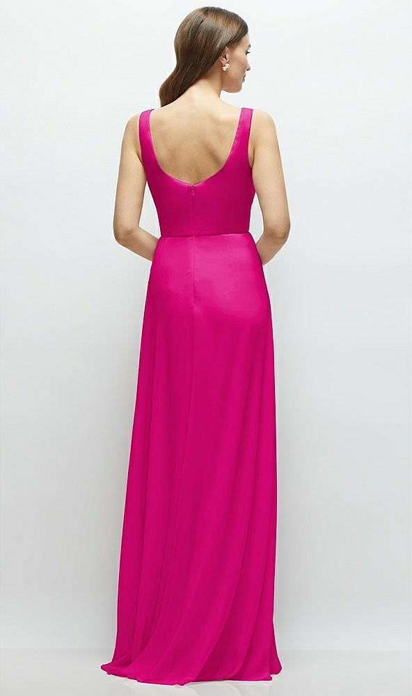 Back View - Think Pink Square Neck Chiffon Maxi Dress with Circle Skirt