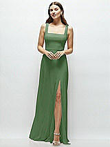 Front View Thumbnail - Vineyard Green Square Neck Chiffon Maxi Dress with Circle Skirt