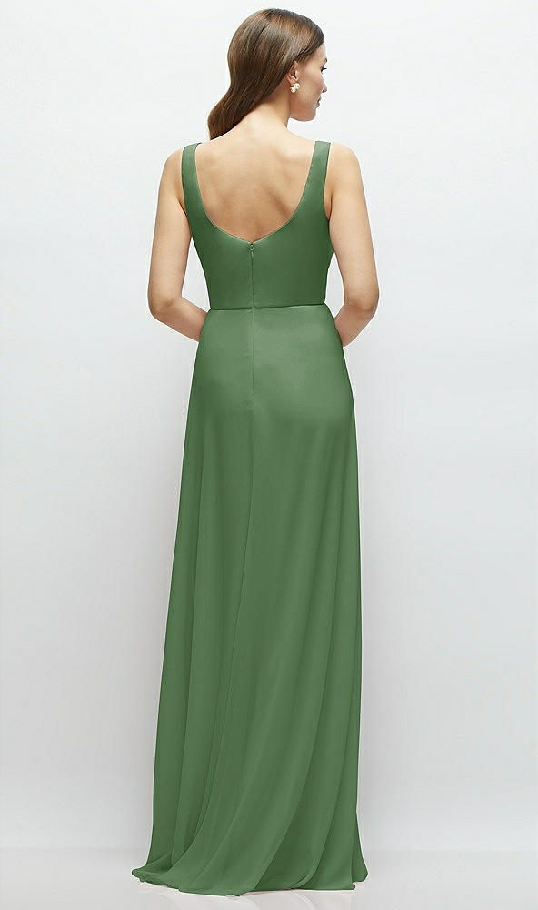 Back View - Vineyard Green Square Neck Chiffon Maxi Dress with Circle Skirt