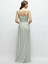 Rear View Thumbnail - Willow Green Square Neck Chiffon Maxi Dress with Circle Skirt