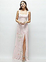 Front View Thumbnail - Watercolor Print Square Neck Chiffon Maxi Dress with Circle Skirt