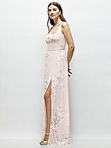 Side View Thumbnail - Watercolor Print Square Neck Chiffon Maxi Dress with Circle Skirt