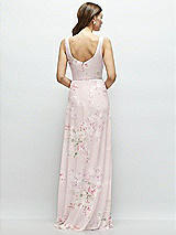 Rear View Thumbnail - Watercolor Print Square Neck Chiffon Maxi Dress with Circle Skirt